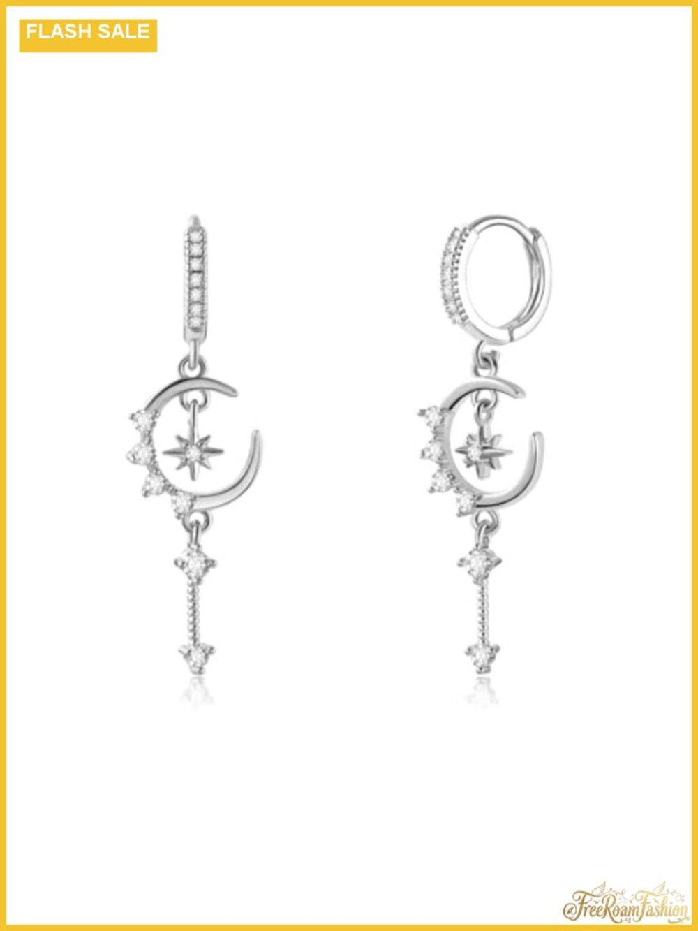 Silver Gold Plated Stainless Steel CZ Moon Star Dangle Drop Earrings